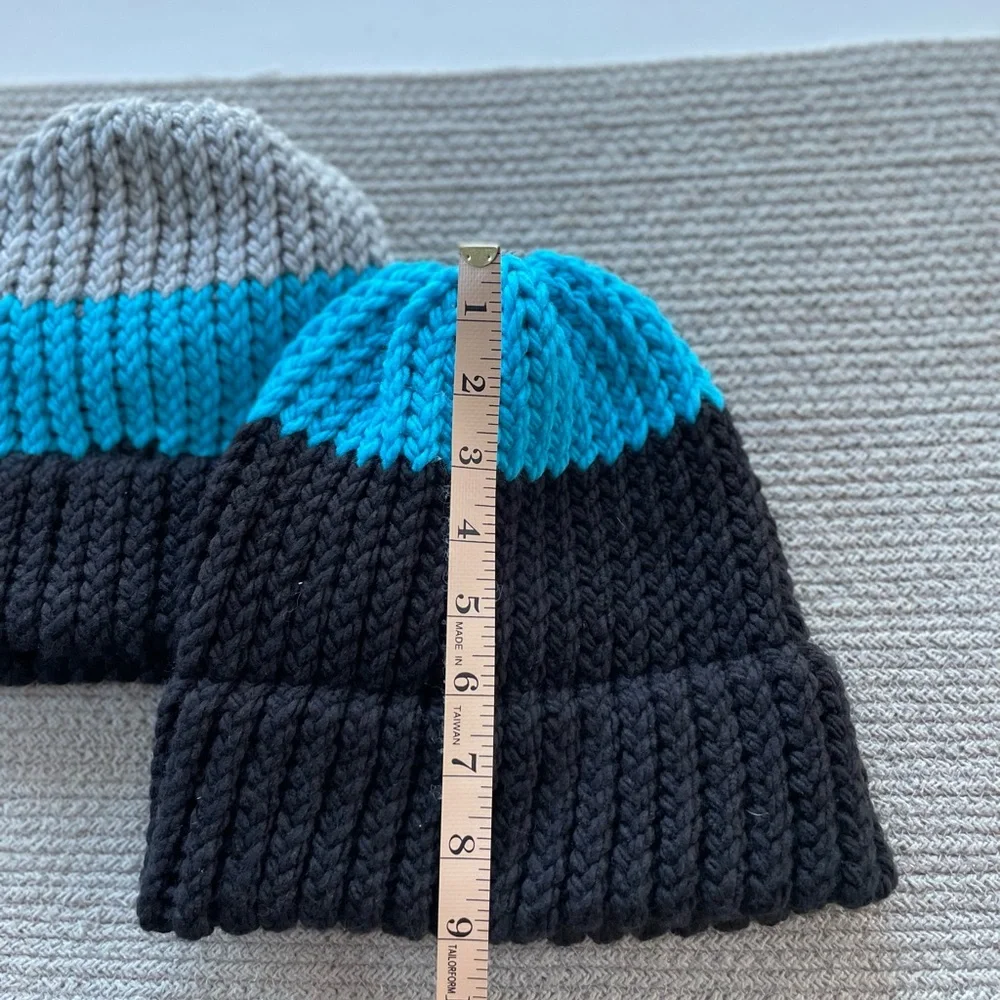 Set/2 Handknit Beanie Winter Hats Gray Turquoise Black Fisherman Aesthetic